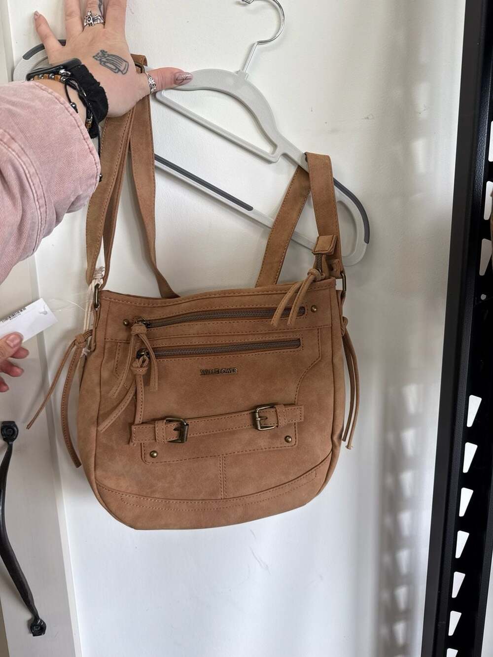 WallFlower Tan Faux Suede Multi-Zip Backpack with Buckle Accents